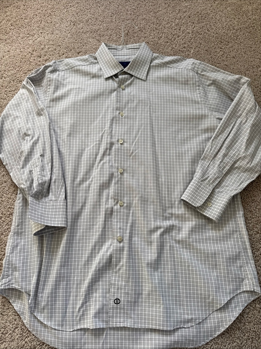 David Donahue Men's White and Light Gray Checked Dress Shirt